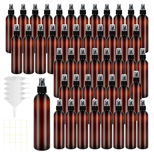 48 Pcs 8 oz Spray Bottles with Cap Amber Empty Plastic Travel Sprayer Refillable Fine Mist Cleaning Bottles for Oils Perfumes