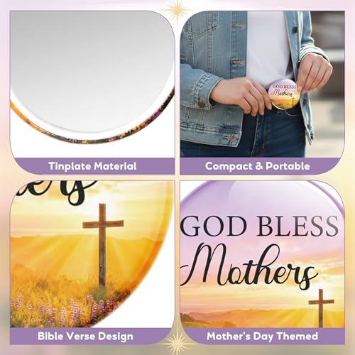Y1tvei Christian Mirrors Bulk Gifts for Mother's Day - 150Pcs God Bless Mother Scripture Mini Mirrors with Inspirational Cards, Round Portable Pocket Makeup Mirror Church Gifts for Mum Birthday Party