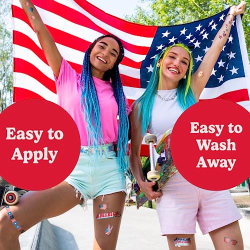 House of Party 4th of July Tattoos - 140 Styles | American Flag and USA Tattoos | Red, White, and Blue Party Supplies | Patriotic Fake Tattoos for Independence Day, Memorial Day, and Labor Day!