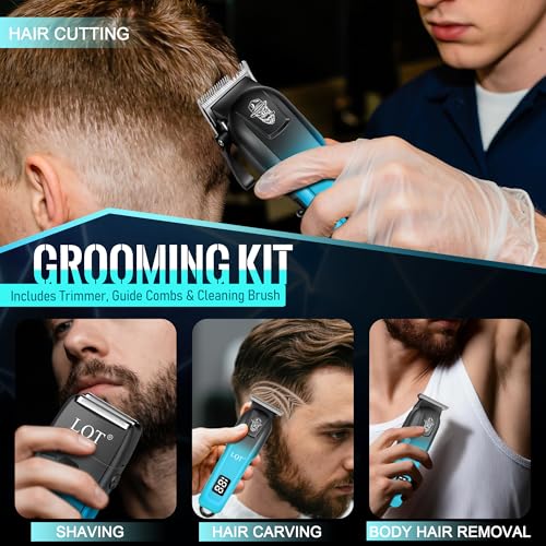 Professional Hair Clippers for Men, Cordless Barber Clippers with Precision Trimmer and Dual Foil Shaver,LED Display, Electric Hair Cutting Machine, Men¡¯s Grooming Kit, Gradient Blue, Gift for Him