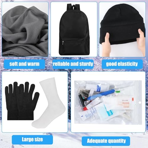 Panitay Homeless Care Package Supplies Bulk Winter Beanies Gloves Socks Blankets Toiletry Kits for Homeless Charity(Black)
