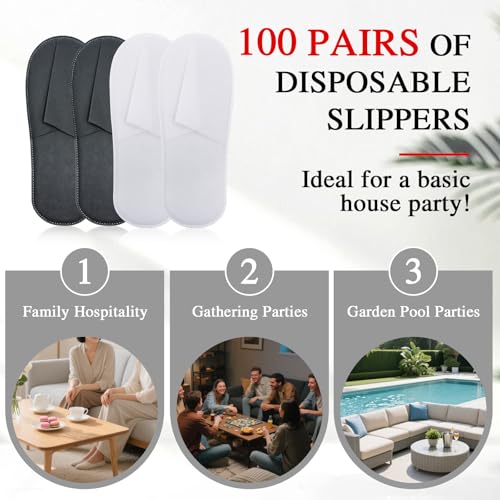 50/100 Pairs Disposable Slippers Bulk ? 25/50 White & 25/50 Gray Disposable Slipper for Guests, Hotel Spa Guest Slippers Closed?Toe for Travel Home