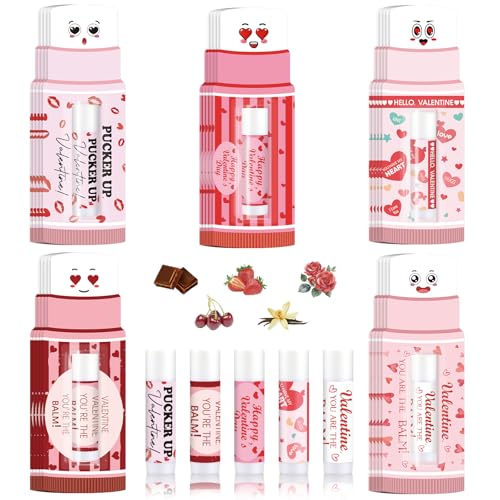 Loopeer 25 Pcs Valentines Lip Balms Bulk Galentines Day Party Favors Valentines Basket Stuffers Moisturizing Lip Balm Favors for Women Coworker Friends Teacher Classroom Exchange Prize(Lipstick Style)