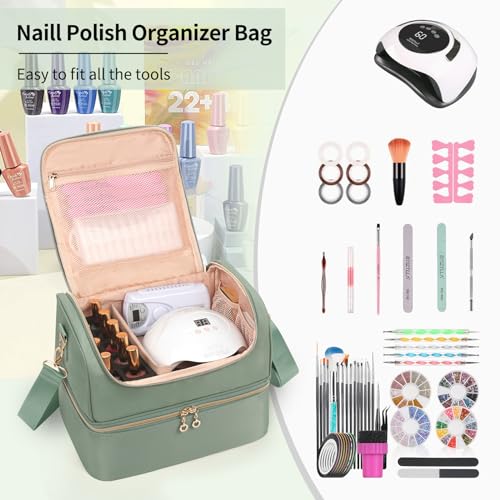Nail Polish Organizer Case, Nail Supplies Storage Box Holds 45 Bottles Nail Polish & Nail Lamp, Travel Nail Tech Carrying Case, Nail Kit Bag For Nail Stuff & Manicure Tools