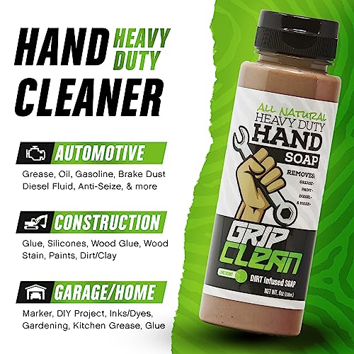 Grip Clean Heavy-Duty Hand Cleaner for Mechanics with Nail Brush - Moisturizing Coconut Oil Hand Cleaner Liquid Hand Soap with Stiff Bristle Nail Brush, Lime Scent ? 8 Fl Oz Squeeze Bottle + Brush