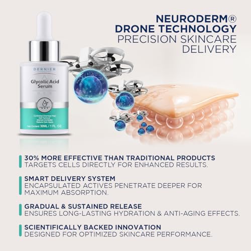 Dernier Glycolic Acid Serum 5% with Hyaluronic Acid 1% - Face Dark Spot Treatment Hyperpigmentation Exfoliant Resurfacing Brightening Glow Moisturizer Redness Hydrating Facial Peeling Women (1 fl oz)