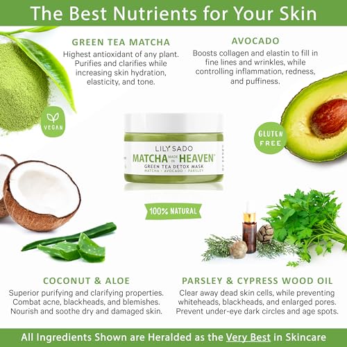 LILY SADO MATCHA MADE IN HEAVEN¢â Green Tea Matcha & Avocado Face Mask - Natural Organic Vegan Facial Mask - Anti-Aging Antioxidant Defense Against Acne, Blackheads & Wrinkles ? Get Visible Results