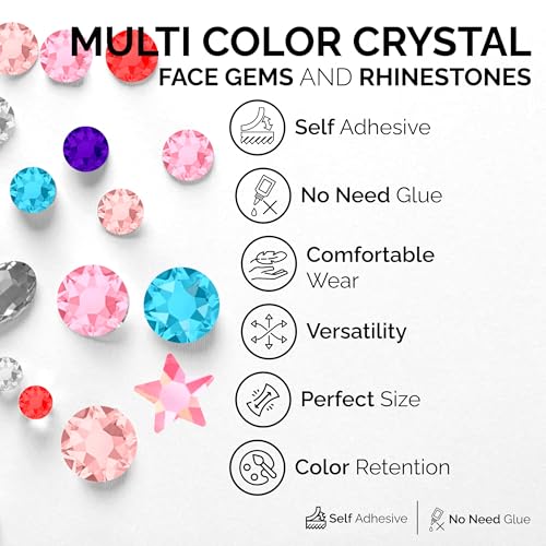 2 PCS Face Gems ? Face Jewels - Self-Adhesive Rhinestone Face Jewels for Makeup, Party & Rave Looks - Eye Gems, Face Glitter, Self- Adhesive Festival Gems, Glitter Tattoo, Face Gems (Multicolor)