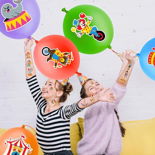 72 PCS Carnival Party Favors for Kids ? 48 Pre-Cut Temporary Tattoos & 24 Punch Balloons Themed Birthday Party Decorations Supplies Favors Gifts, Goodie Bag Fillers, Classroom Rewards