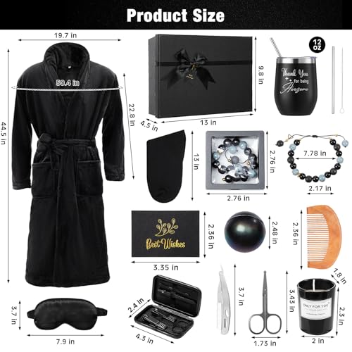 Nuogo 15 Pcs Birthday Gifts for Men Beard Care Set for Him Father's Day Gifts Basket Ideas Kit for Men Tumbler Bath Robe for Dad Husband Boyfriend Box(Black)
