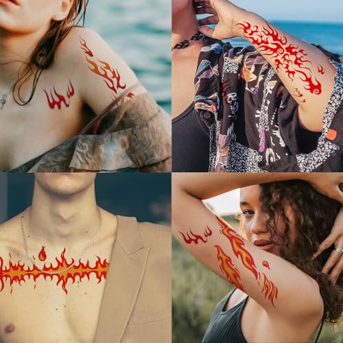 6 Sheets Flame Tattoo Stickers Decals Halloween Makeup Face Sticker for Women Men Body Dress Up Decoration Festival Party