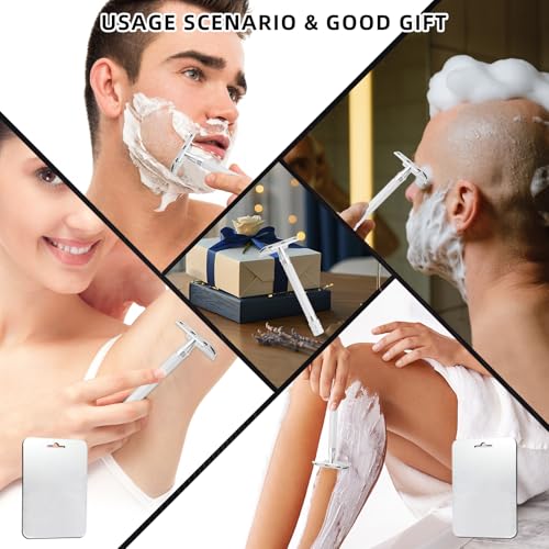 Shower Mirror Fogless for Shaving,Shower Mirror Fogless Set with 5 Blades,1 Double Edge Safety Razor,1 Cleaning Brush,1 Fog Free Shower Mirror,2 Shaver Holder and 1 Lifting Rope (Sliver)