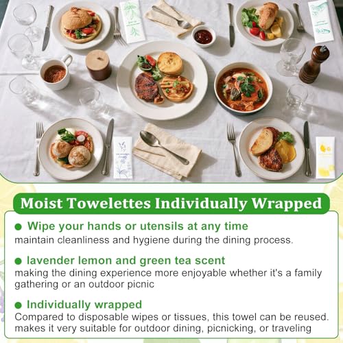 Moist Cotton Towel Bulk Moist Towelettes Individually Wrapped,White Towel Services,Refreshment Pre Moistened Towels for Dentist Travel Sport Party Hotel 240£¬Lavender,Green tea, Lemon and Cucumber