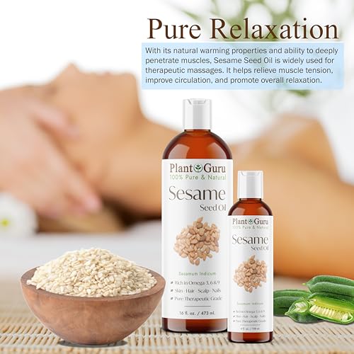 Sesame Seed Oil 4 fl. oz. ? Cold Pressed, 100% Pure & Natural Carrier for Skin, Face, Body, Hair, and Cooking. Great for DIY Creams, Lotions, and Lip Balms.