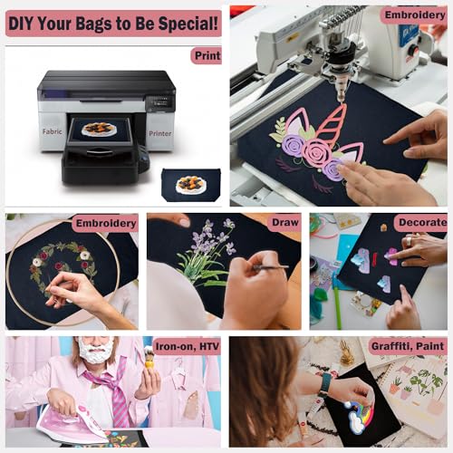Koolmox 20 Pcs Canvas Pouches with Zipper and Wide Bottom, Plain Cotton Canvas Make Up Bags Multi-purpose for Pen Bag Stationery Bag DIY Cricut Projects Pouch Cosmetic Case (Black, M, 10.2x5.5x2.1'')
