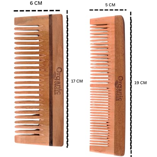 Combo Pack 100% Pure & Natural Neem Wood Comb for Men & Women Reduces Hair Fall | Travel-Friendly Wooden | Detangler for Beard, Mustache & Hair Styling (FBA LILY COMB)