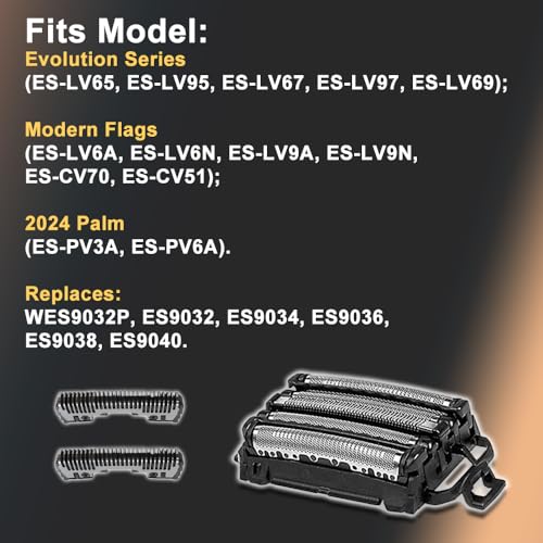2 Packs Men's Electric Shaver Replacement Blades and Foil for Pa-nasonic ARC5 5-Blade Shavers, Compatible with WES9032P ES9032 ES9034 ES9036 ES9038 ES-LV61, ES-LV65, ES-LV67, ES-LV95, ES-LV97