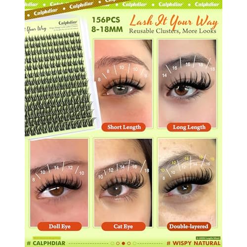 Calphdiar DIY Lash Extension Kit Thick Lash Clusters Kit Wispy Eyelash Clusters 8-18mm D Curve Eyelash Extension Kit Manga Spiky Lash Extension Individual Lashes with Lash Bond and Seal Tweezers