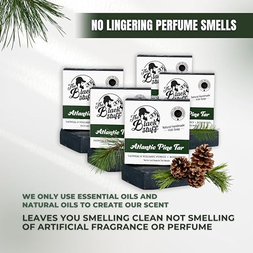 The Black Stuff All Natural Bar Soap for Men Handmade Cold Process Soaps with Organic Ingredients and Essential Oils - Mens Soap for Daily Use, Atlantic Pine Tar (5 Packs)