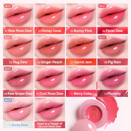 hince Raw Glow Dewy Ball - Tinted Lip Balm, Jelly Gloss Glow, Shine and Hydration, Lip & Blush Multiuse, Vegan, 0.12 oz. (13 colors) (FEVER DEW)