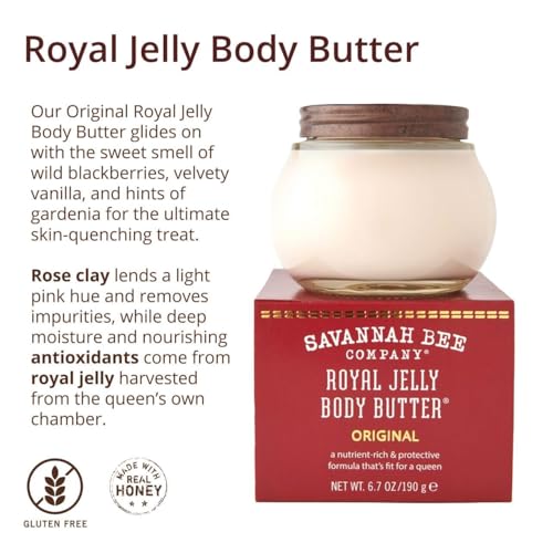 Savannah Bee Company Ultra-Rich Royal Jelly Body Butter Original Formula Set: Deeply Moisturizes, Nourish & Revitalize Skin with Sweet Fragrance of Blackberries & Velvety Vanilla (6.7 Oz & 1.65 Oz)