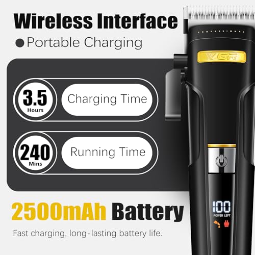 VGR 694S2 Professional Hair Clippers for Men - Cordless Barber Clipper & Trimmer Set with Charging Dock, 440 Min Runtime & LED Display - Rechargeable Hair Cutting Kit for Barbers & Home Use(Black)