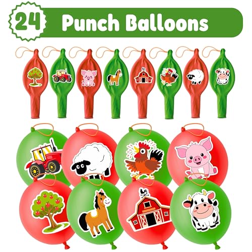 72 PCS Farm Party Favors ? 48 Pre-Cut Temporary Tattoos & 24 Farm Punch Balloons Themed Birthday Party Decorations Supplies Favors Gifts, Goodie Bag Fillers, Classroom Rewards for Boys and Girls