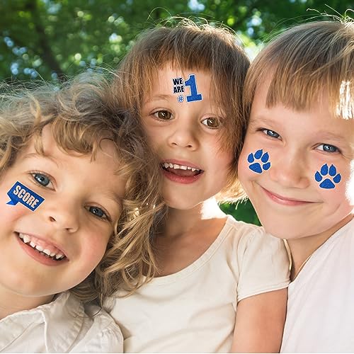 Colarr 180 Pcs Blue and Black Team Spirit Temporary Tattoo 2", 1.5" Face Body Paw Go Team Cheer Tattoo Removable Glitter School Spirit Stickers for Classroom Cheerleading Football Sports Games