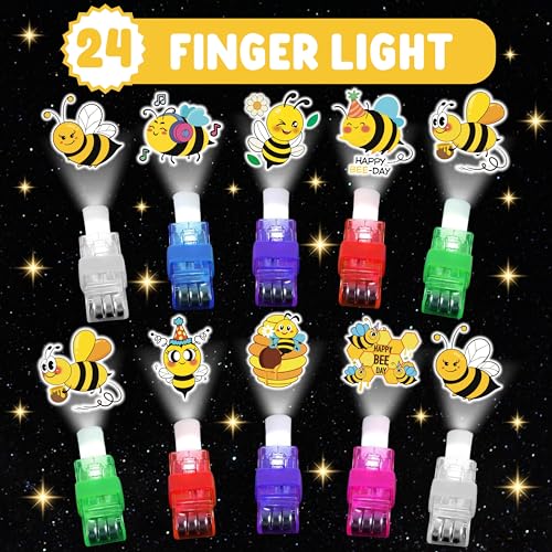 72 PCS Bee Party Favors ? 48 PCS Luminous Tattoos & 24 PCS LED Finger Lights Combo ? Birthday Goodie Bag Fillers, Party Supplies, Gifts Light Up Toys Glow In The Dark for Boys and Girls