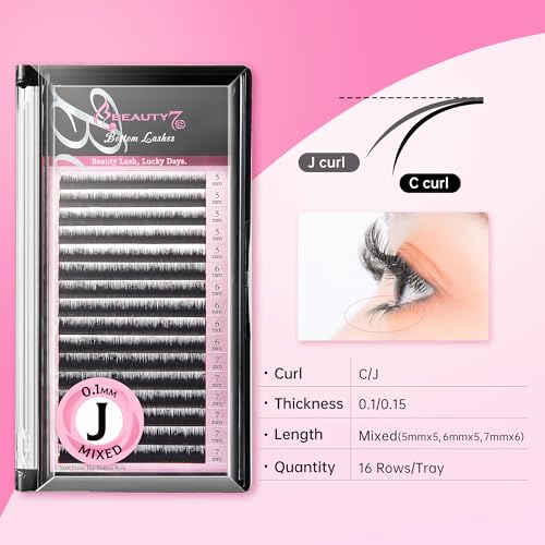 Beauty7 Mixed Volume Under Bottom Lower Individual False Eyelash Extension Tray Matte Synthetic Mink Curl J 0.1mm Thickness 5/6/7mm Length