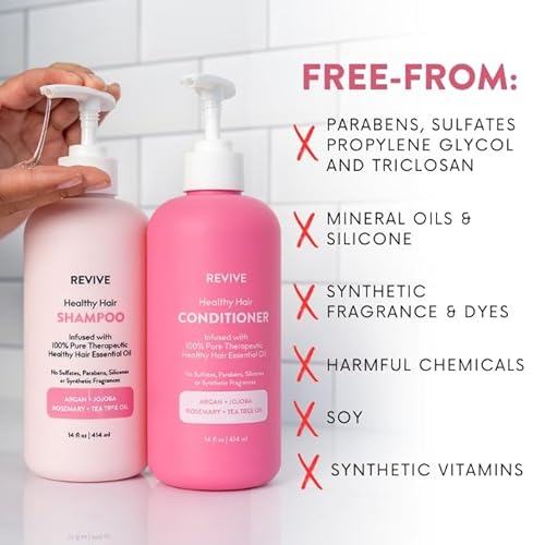 Healthy Hair Shampoo & Conditioner Set by REVIVEEO ? Strengthening, Hydrating, Scalp-Nourishing, Biotin, Argan Oil