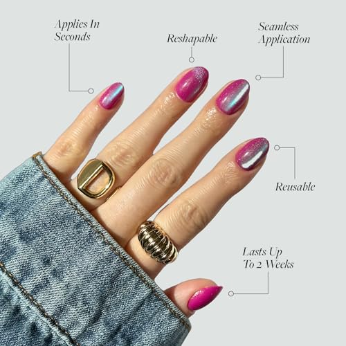 Glamnetic Press-On Nails Bundle - Berry Fizz & Fairy Dust | Magenta Nails and Beige-Pink Nails in Short Oval Shapes with Velvet Metallic Finishes | Reusable Nail Kits