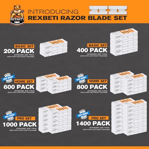 REXBETI 100PCS Single Edge Razor Blades, Industrial Razor Blades for Scraper, Suitable for Removing Labels, Decals, Stickers and Old Paint