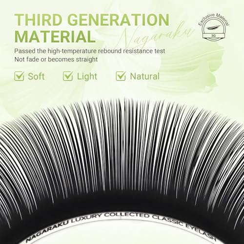 NAGARAKU Individual Eyelash Extensions, Luxury Collected Classic Single Lashes Upgraded 3rd Generation Soft Natural Beauty Salon Professional Lash Supplies 16 Rows Matte Black -0.05 C Curl 7-15mm Mix