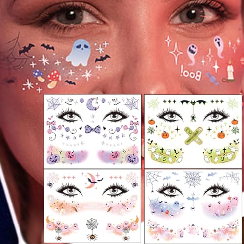 Glitter Butterfly Temporary Tattoos Colorful Eyes Face Stickers Feather Face Tattoos for Women Make up (Halloween 01)