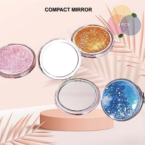 Compact Mirror, Pocket Mirror 4 Pcs Mini Mirror for Purse 2.75 Inch 1X/2X Magnifying Round Small Travel Mirror, Handheld Folding Cosmetic Purse Makeup Mirror for Women Girls