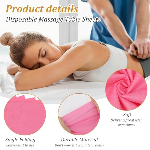 100PCS Disposable Bed Sheets 31" X 71" Massage Table Sheets Waterproof Spa Sheet Non Woven Fabric Spa Bed Cover Breathable for Massage Beauty Tattoos Hotel Travel-Pink