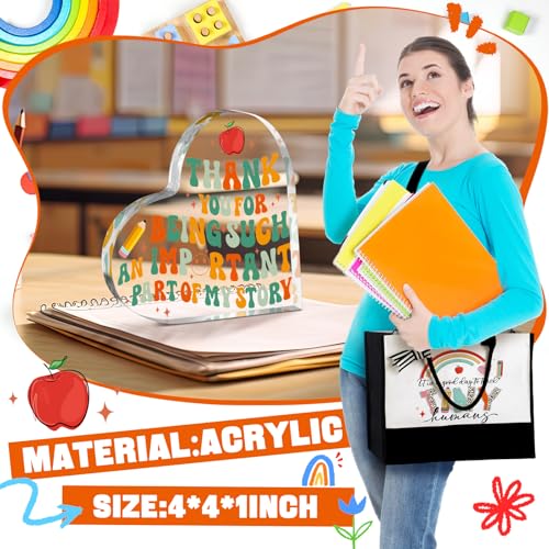 5 Pcs Kindergarten Teacher Gift Kindergarten Teacher Appreciation Gifts Tote Bag Teachers Day Gift Include Tote Bag Glass Cup Acrylic Puzzle Plaque Makeup Bags Scented Candle