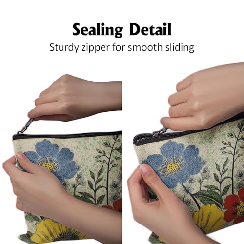 Cafl Colorful Floral Art Print Makeup Bag Travel Large Flowers Cosmetic Bag Organizer toiletry Essentials Jewelry Zipper Bag Gift For Women -10¡¿8 inch