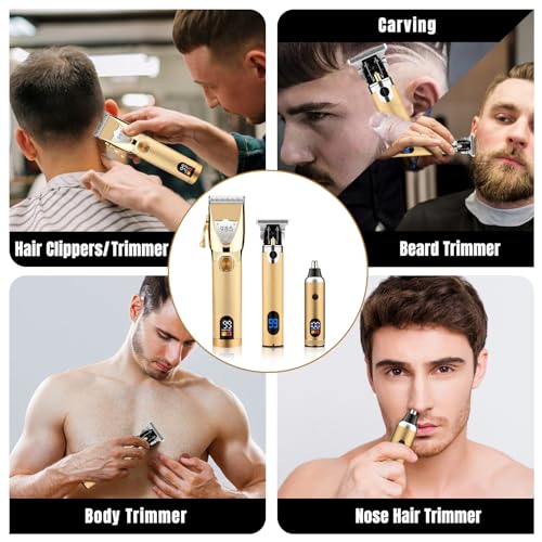 Professional Hair Clippers Hair Trimmer for Men,Beard Trimmer Nose Hair Trimmer Set,Cordless Electric shavers Razor for Men,Barber Clippers T-Blade Trimmer Haircutting Grooming Kit