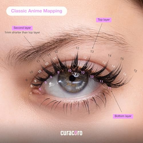 Curacoro Anime Feather Spike Lash Extensions ? 360 Fans Lightweight and Defined Laser-Printed Premade Lash Spikes, Anime Lashes CC Curl 9?16mm for Professionals