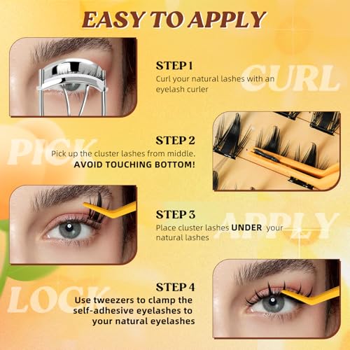 QUEWEL Self Adhesive Lash Clusters Kit, Pre Glued Eyelashes Clusters, 10-16MM Strong Hold Self Adhesive Eyelashes,D Curl Press On Lashes No Glue Needed DIY Lash Extensions Kit at Home(MJ10)
