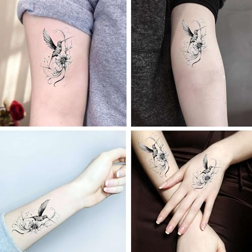 6 Pcs Temporary Tattoos Hummingbird Flower Fake Tattoos for Adult Real Tattoo