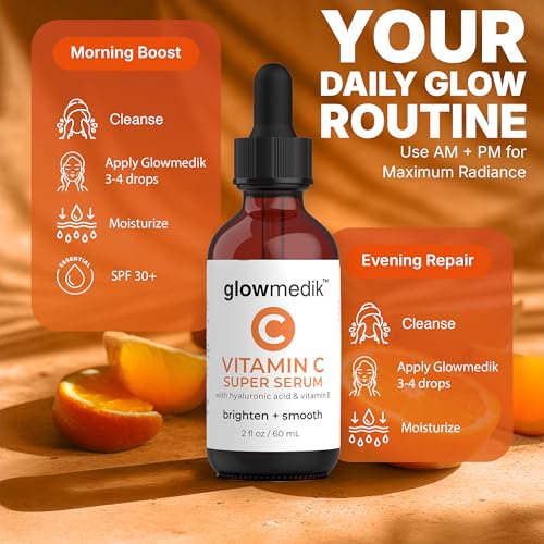 GlowMedik Vitamin C Serum for Face - Illuminating Brightening Serum for Dark Spots - Dark Spot Corrector with Hyaluronic Acid & Vitamin E - Fine Lines & Wrinkles, Sensitive Skin, Made in USA 2 fl oz