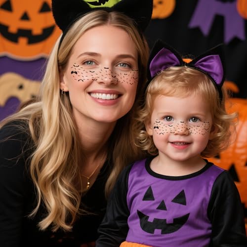Halloween Black Bat Freckles Temporary Tattoos - Removable & Waterproof,Easy Apply Party Role-Playing Face Stickers Freckles Tattoo Art, Gothic Scary Party Costume Accessories (8 PCS)