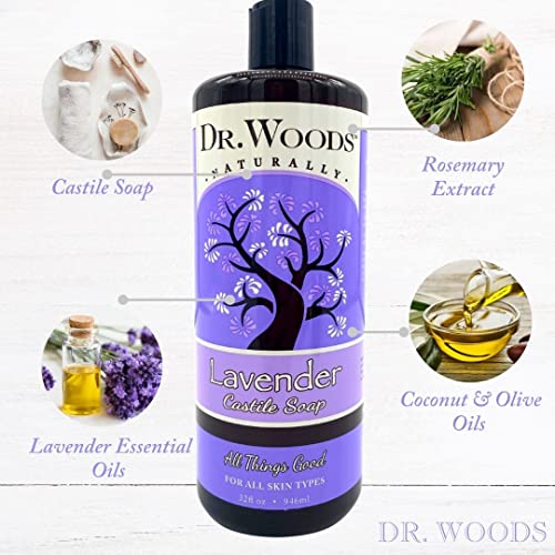 Dr. Woods Lavender Liquid Castile Soap - Castile Soap with Pure Lavender Oil, Body Wash for Men and Women, Natural Cleaner for Face, Hands, and Body - 32 Fl Oz