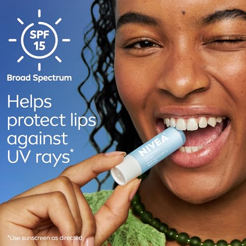 NIVEA Smoothness Lip Care, Sunscreen Lip Balm with SPF 15 Broad Spectrum, Shea Butter, Nourishing Oils and Vitamin C & E, 3-in-1 Moisture, Repair (for Dry Lips) and Sunscreen, 0.17 Oz Stick