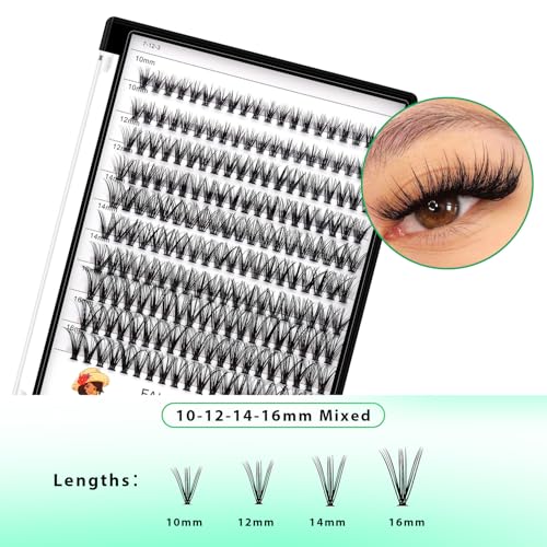 Large Tray-20 Roots Nature Long Cluster False Eyelashes Thickness 0.07mm C Curl Mixed 8-10-12-14mm/10-12-14-16mm/12-14-16mm Individual Eyelashes Dramatic Volume Eye Lashes (mixed 10-12-14-16mm)