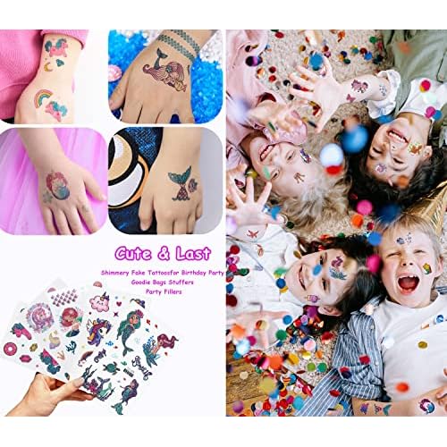 Glitter Unicorn Temporary Tattoos for Kids, 24 Sheets Waterproof Mermaid Tattoos Stickers 240+Pcs, Girls Gifts Birthday Party Baby Shower Favor Supplies, Goodie Bags Fillers & Classroom Exchange