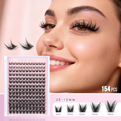 Lash Clusters Wispy 280pcs, 9-16mm Mixed Length Individual Lash Extensions, DIY Natural Volume Lashes with Soft Thin Band